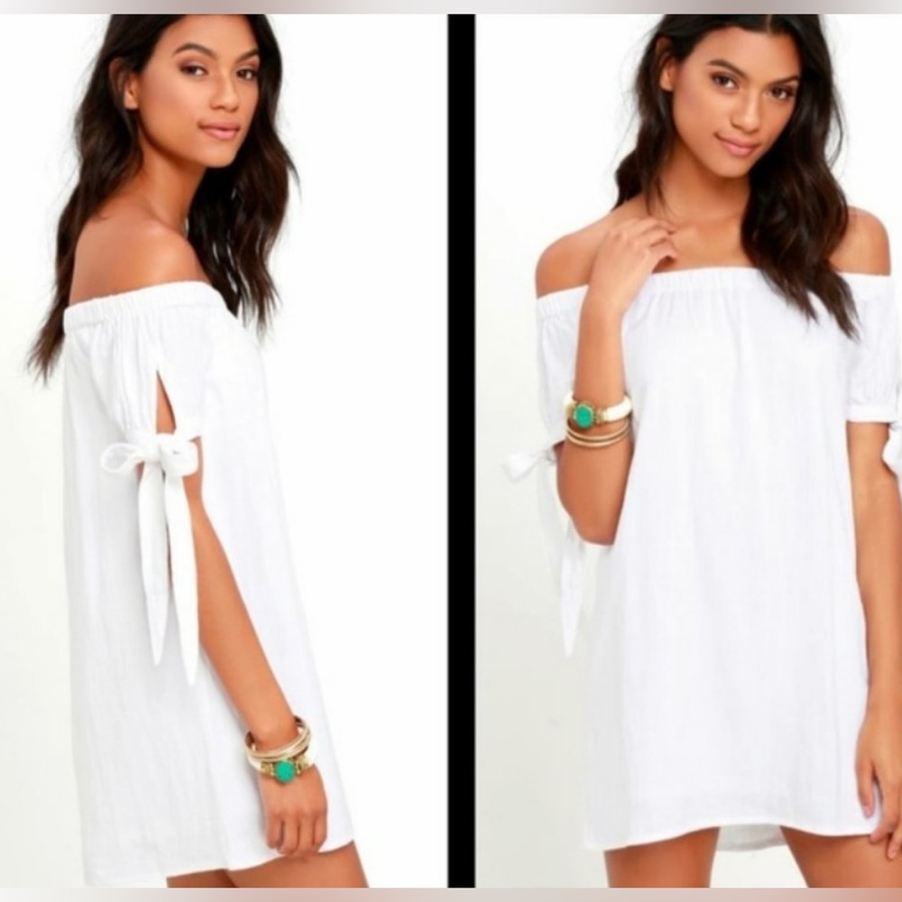 Lulus Al Fresco Evenings Ivory Off-the-Shoulder Dress